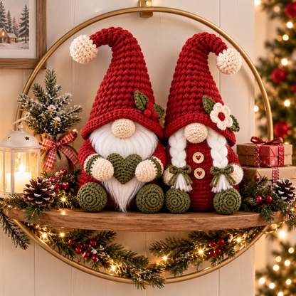 Hekleoppskrift på julealvpar i amigurumi, PDF-dekorasjoner | Håndarbeid