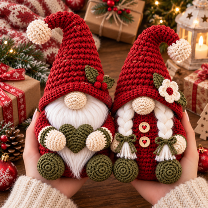 Hekleoppskrift på julealvpar i amigurumi, PDF-dekorasjoner | Håndarbeid