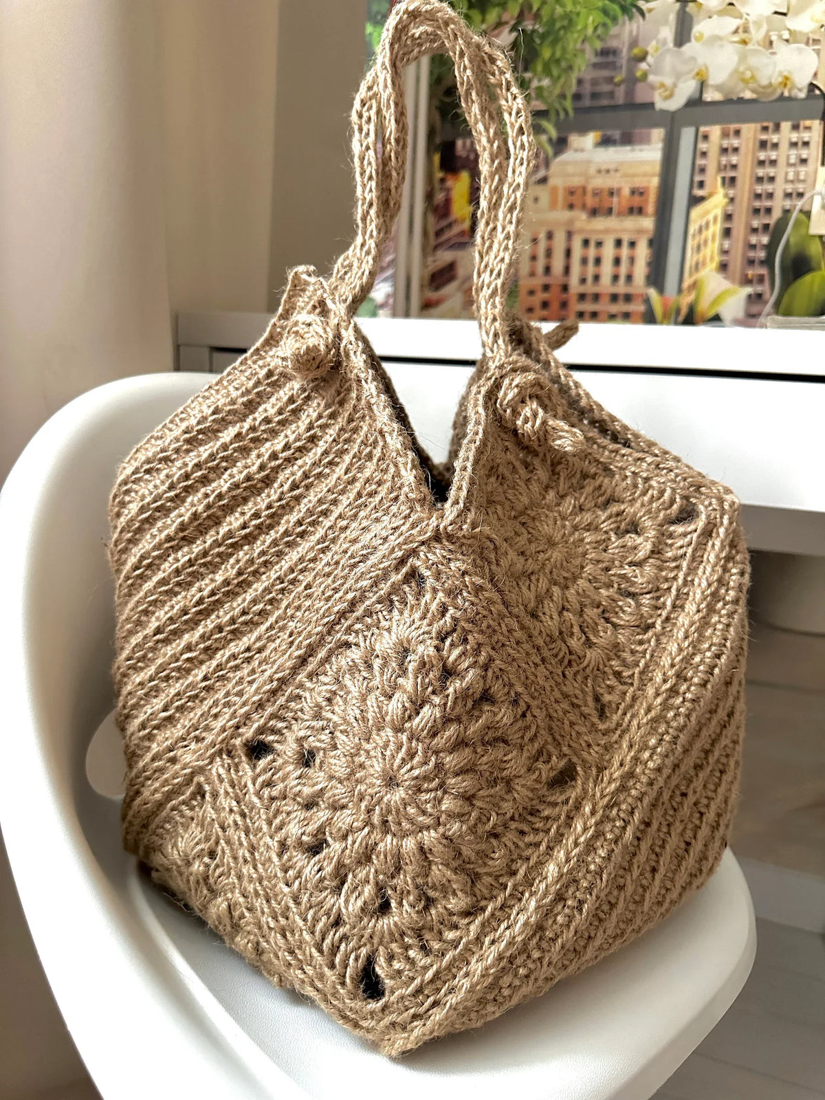 Jute Crochet Bag Pattern Stylish Granny Square - Crafts