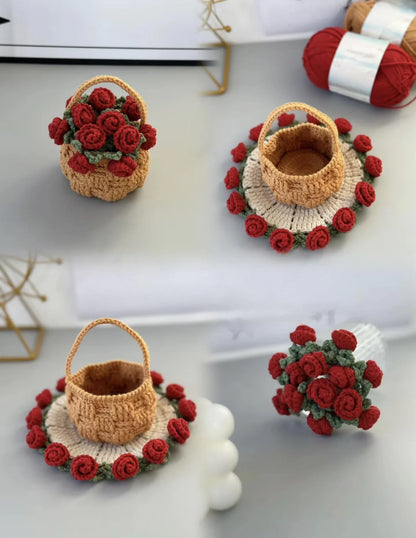 Rose Coaster & Flower Basket Crochet Pattern 5 languages - Crafts