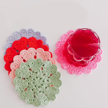Crochet Heart & Flower Coaster Pattern Easy DIY House Decor - Crafts