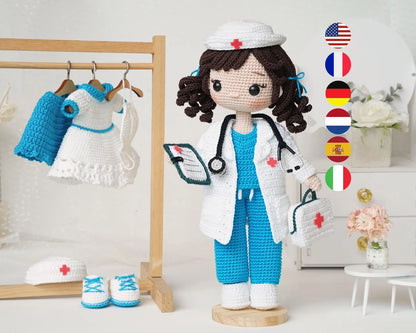 Doctor & Nurse Amigurumi Crochet Pattern - 2-in-1 Medical Doll with Removable Outfit | Crafts