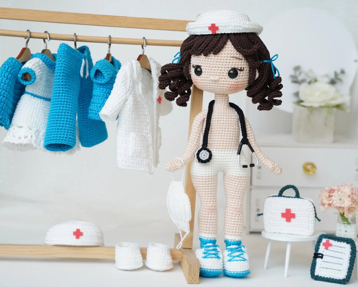 Doctor & Nurse Amigurumi Crochet Pattern - 2-in-1 Medical Doll with Removable Outfit | Crafts