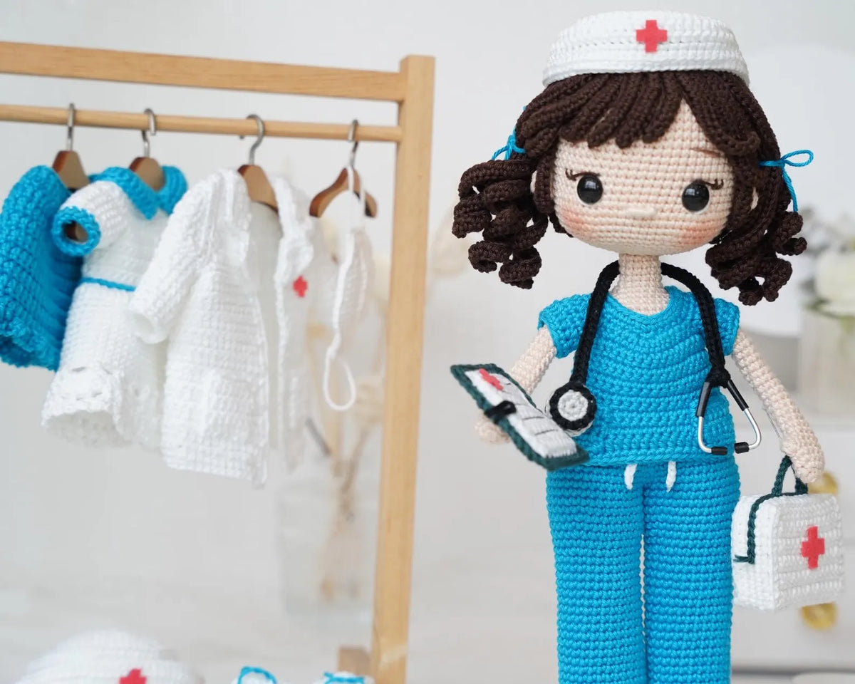 Doctor & Nurse Amigurumi Crochet Pattern - 2-in-1 Medical Doll with Removable Outfit | Crafts