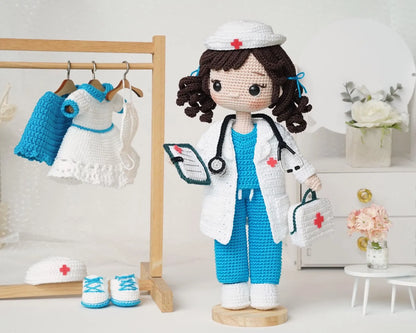 Doctor & Nurse Amigurumi Crochet Pattern - 2-in-1 Medical Doll with Removable Outfit | Crafts