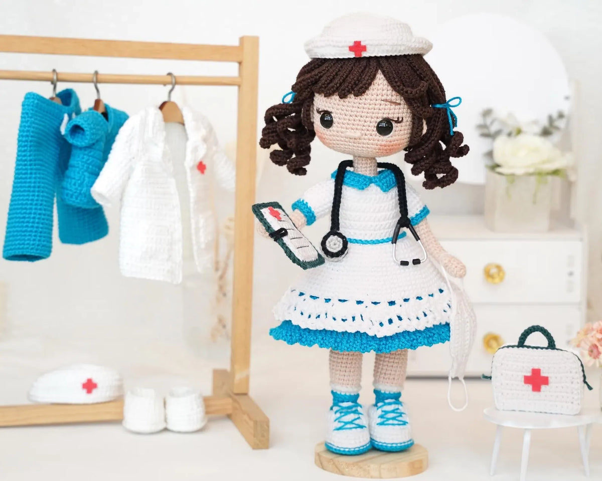 Doctor & Nurse Amigurumi Crochet Pattern - 2-in-1 Medical Doll with Removable Outfit | Crafts