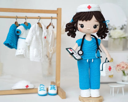 Doctor & Nurse Amigurumi Crochet Pattern - 2-in-1 Medical Doll with Removable Outfit | Crafts