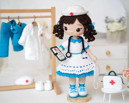 Doctor & Nurse Amigurumi Crochet Pattern - 2-in-1 Medical Doll with Removable Outfit | Crafts