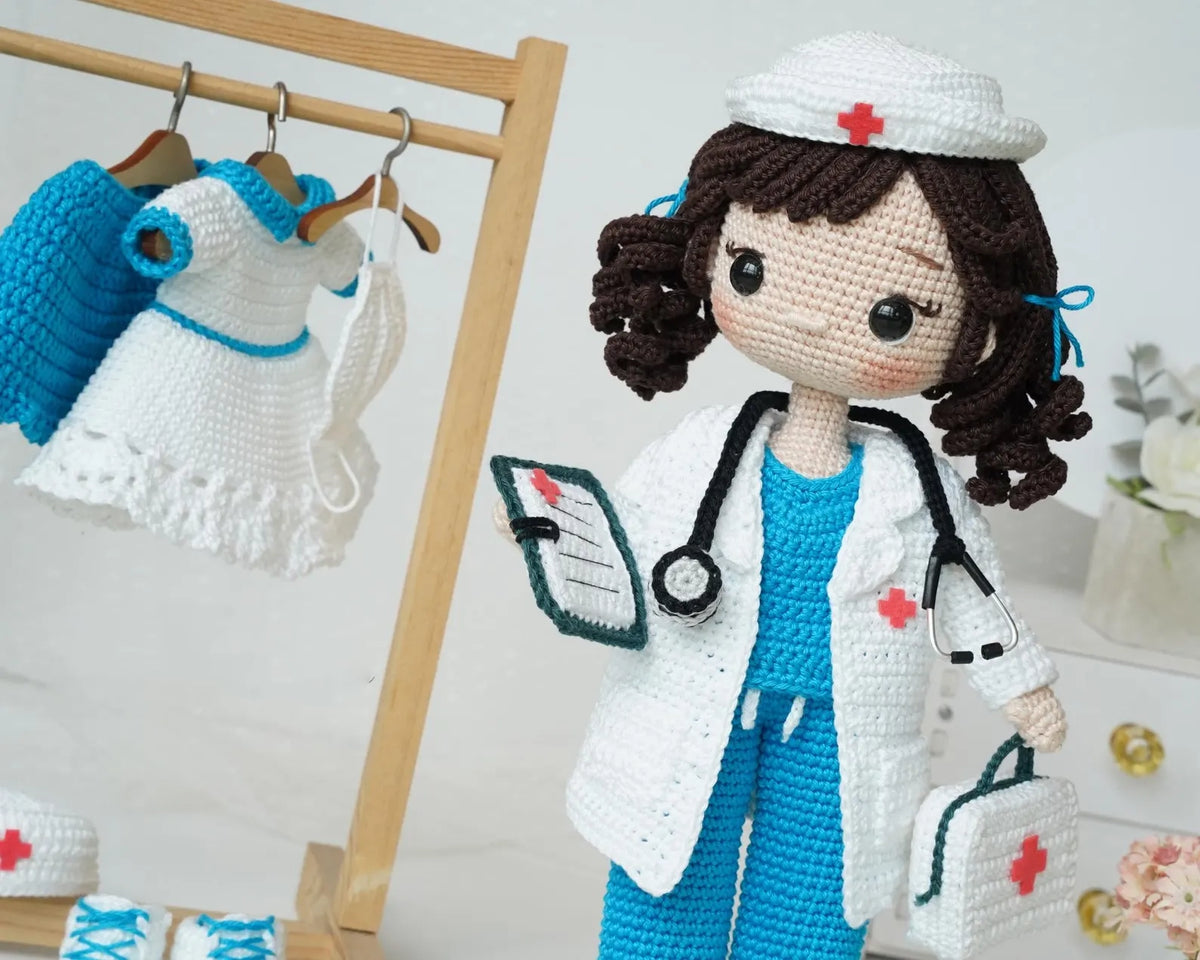 Doctor & Nurse Amigurumi Crochet Pattern - 2-in-1 Medical Doll with Removable Outfit | Crafts