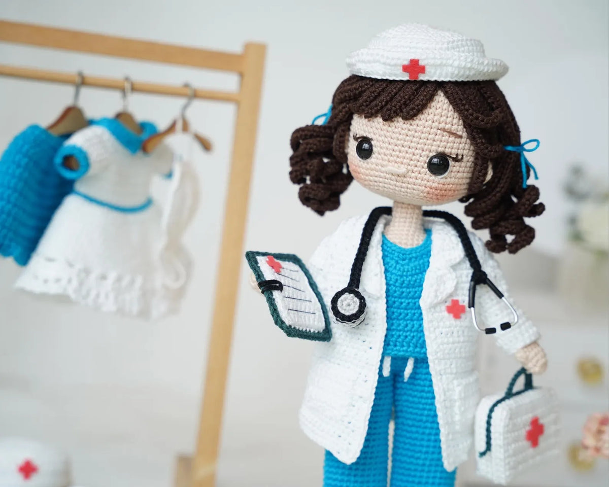 Doctor & Nurse Amigurumi Crochet Pattern - 2-in-1 Medical Doll with Removable Outfit | Crafts