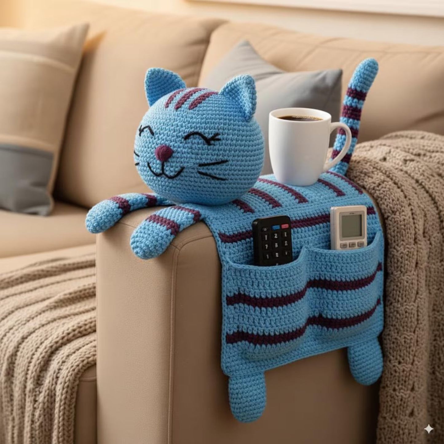 Crochet Cat Sofa Arm Organizer Pattern Couch Caddy PDF - Crafts