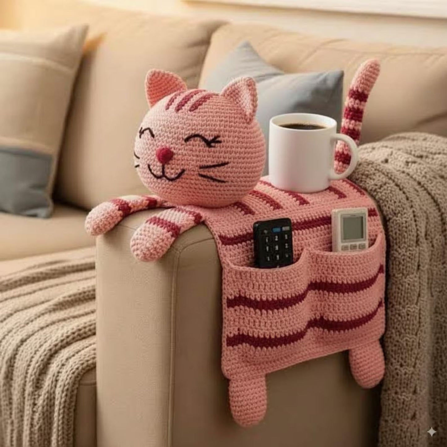 Crochet Cat Sofa Arm Organizer Pattern Couch Caddy PDF - Crafts