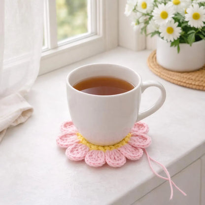 Flower Coaster Crochet Pattern Beginner Mug Rug 8 Petal Daisy Coaster