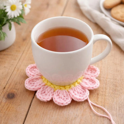 Flower Coaster Crochet Pattern Beginner Mug Rug 8 Petal Daisy Coaster