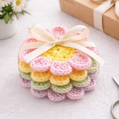Flower Coaster Crochet Pattern Beginner Mug Rug 8 Petal Daisy Coaster
