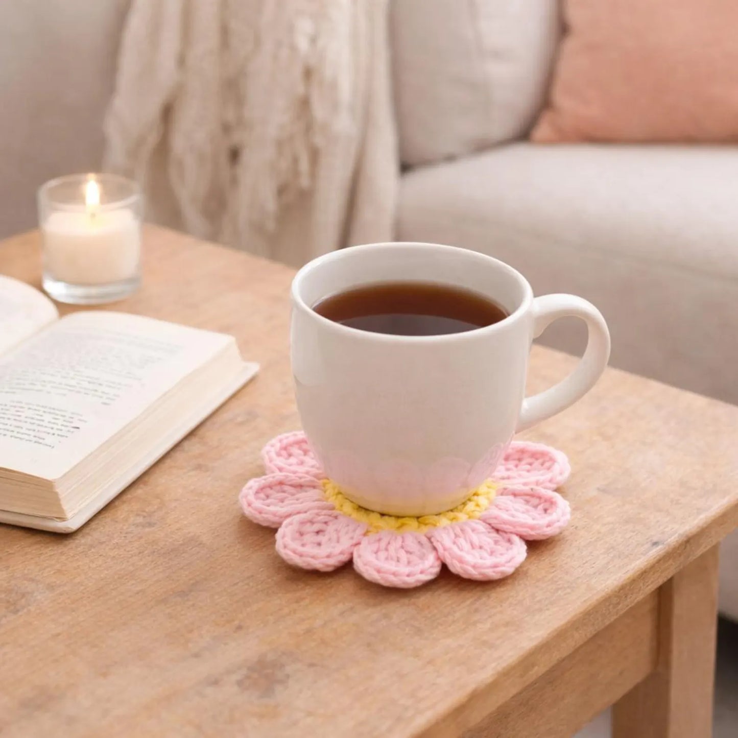 Flower Coaster Crochet Pattern Beginner Mug Rug 8 Petal Daisy Coaster