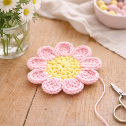 Flower Coaster Crochet Pattern Beginner Mug Rug 8 Petal Daisy Coaster