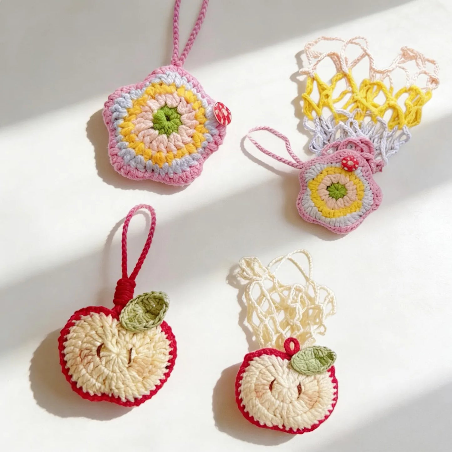2 in 1 Spring Flower and Apple Crochet Pattern Drink Carrier - Crafts