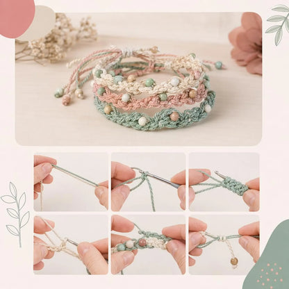 Bracelet Crochet Pattern Tutorial Boho Jewelry Easy Handmade Beginner - Crafts