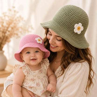 Baby Sun Bucket Hat Crochet Pattern with Flower - Crafts