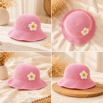 Baby Sun Bucket Hat Crochet Pattern with Flower - Crafts