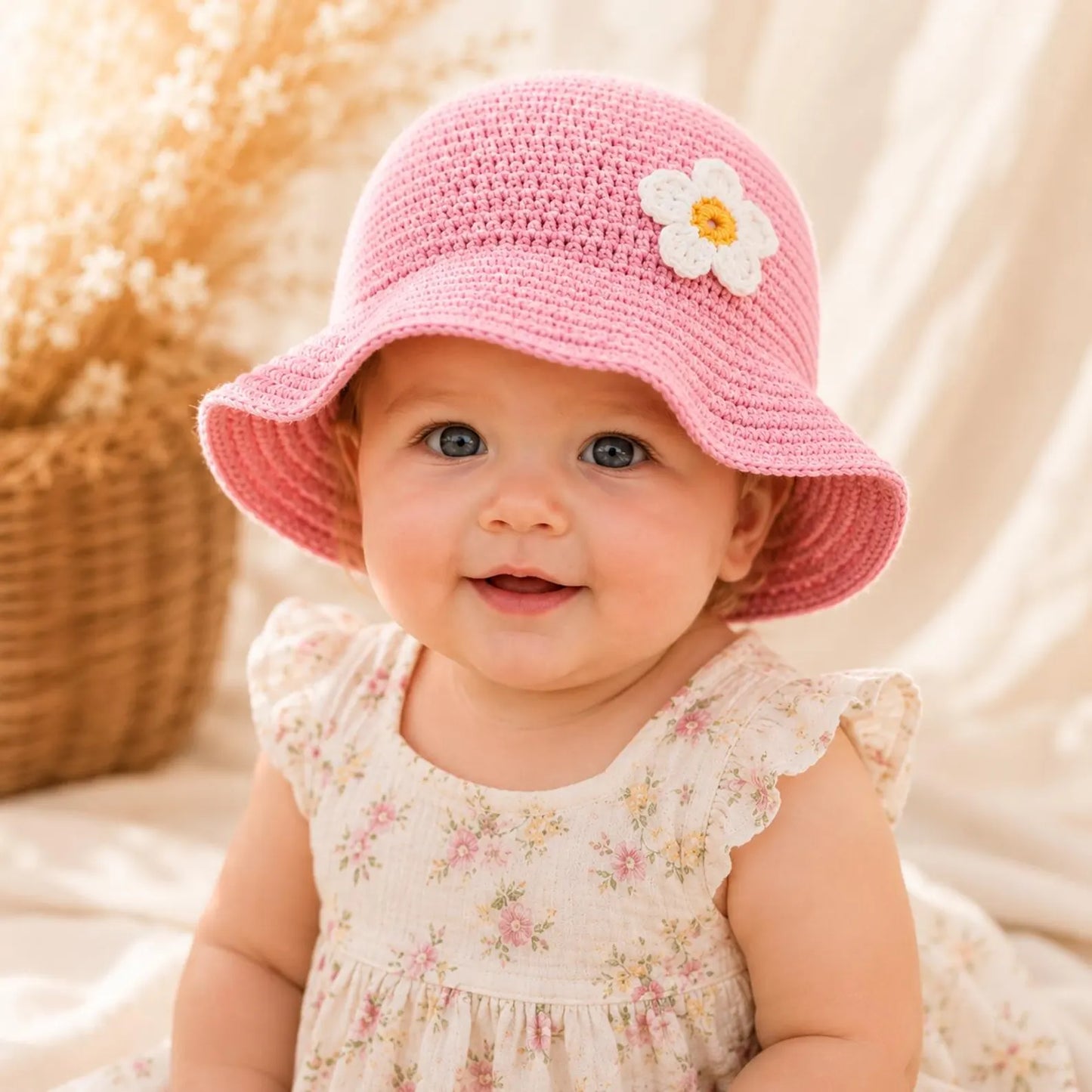 Baby Sun Bucket Hat Crochet Pattern with Flower - Crafts