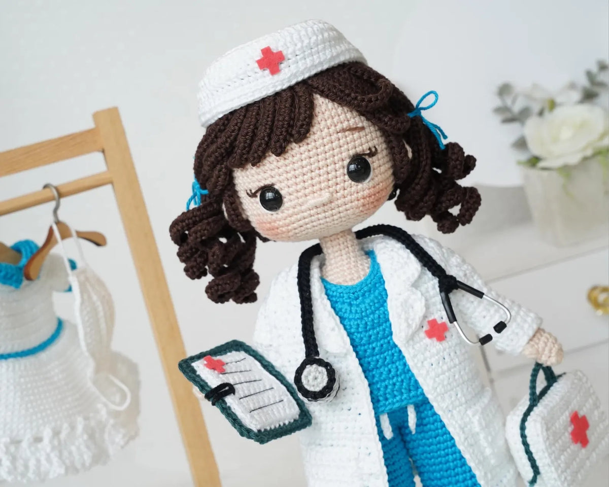 Doctor & Nurse Amigurumi Crochet Pattern - 2-in-1 Medical Doll with Removable Outfit | Crafts