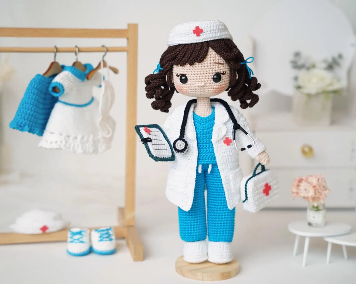 Doctor & Nurse Amigurumi Crochet Pattern - 2-in-1 Medical Doll with Removable Outfit | Crafts
