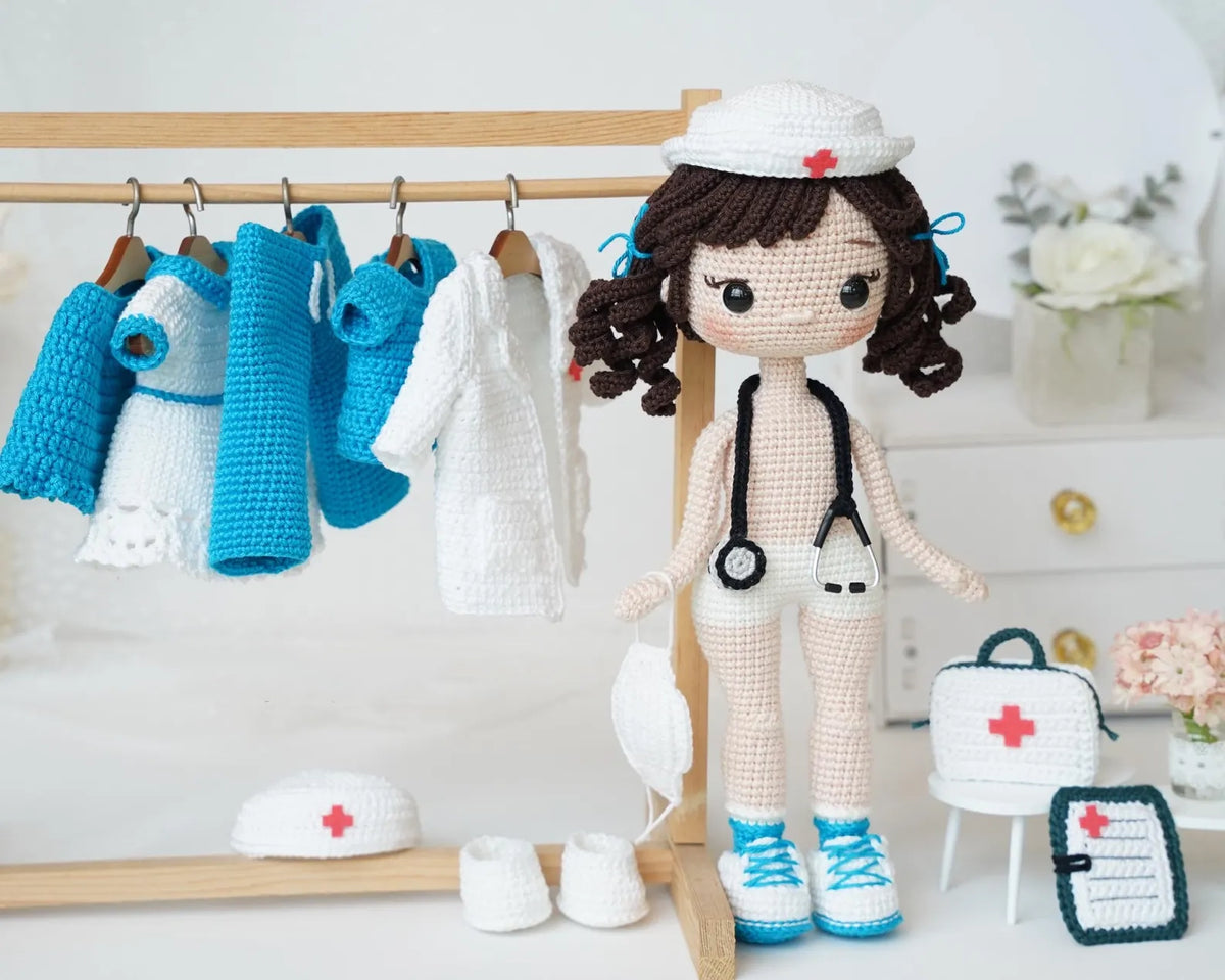 Doctor & Nurse Amigurumi Crochet Pattern - 2-in-1 Medical Doll with Removable Outfit | Crafts