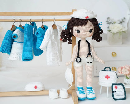 Doctor & Nurse Amigurumi Crochet Pattern - 2-in-1 Medical Doll with Removable Outfit | Crafts
