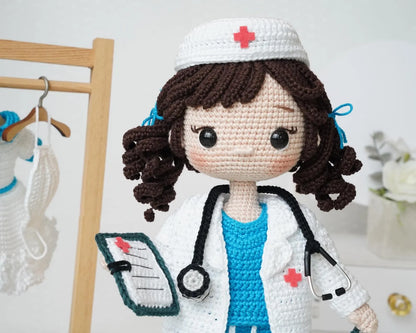 Doctor & Nurse Amigurumi Crochet Pattern - 2-in-1 Medical Doll with Removable Outfit | Crafts