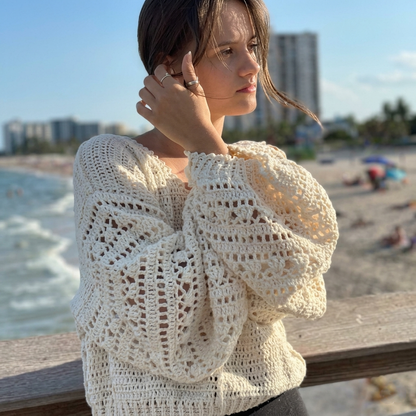 White Lace Sweater Crochet Pattern (instant download) Women Pullover - Crafts