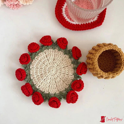 Rose Coaster & Flower Basket Crochet Pattern 5 languages - Crafts