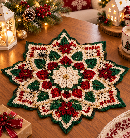 Poinsettia Christmas Crochet Doily Pattern PDF - Elegant Star Table Centerpiece