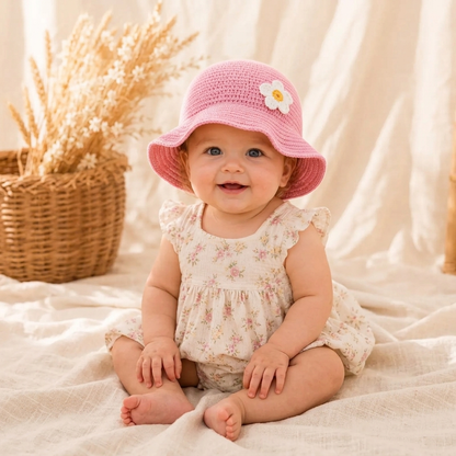 Baby Sun Bucket Hat Crochet Pattern with Flower - Crafts