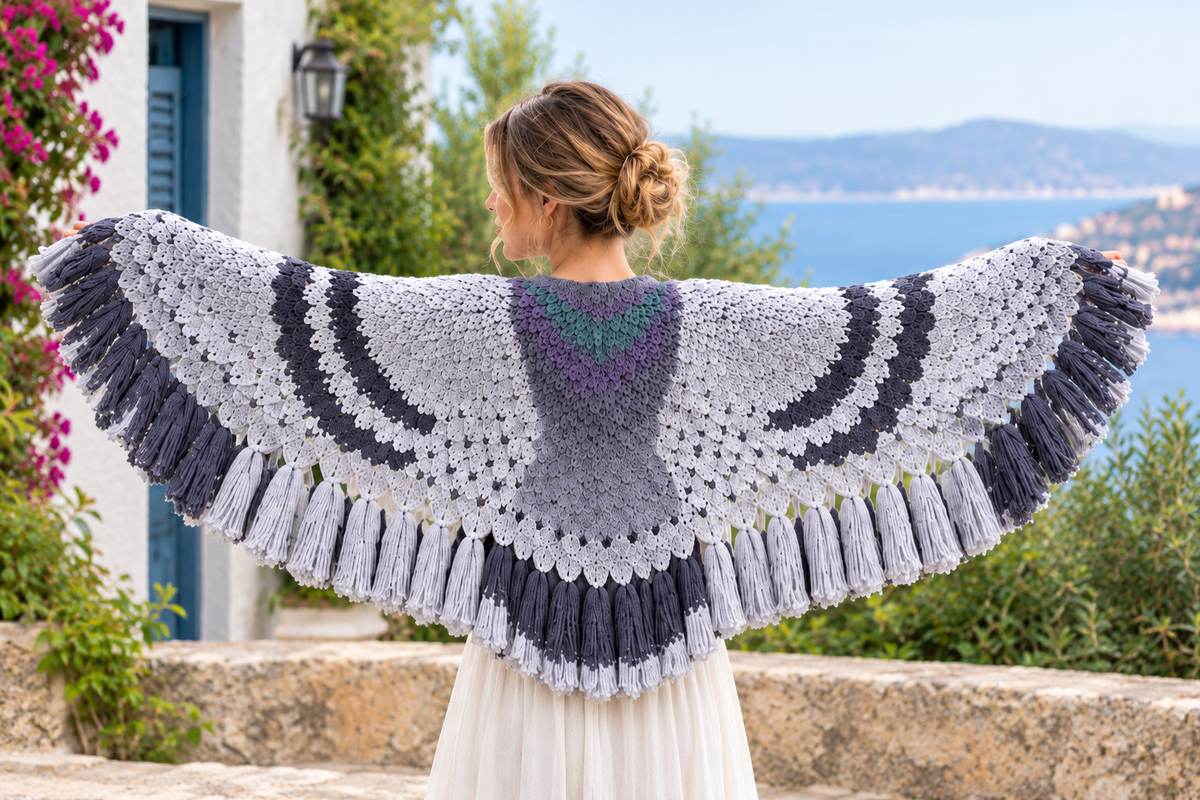 Receita de Poncho Xale de Crochê com Franjas Manta Boho em PDF | Artesanato