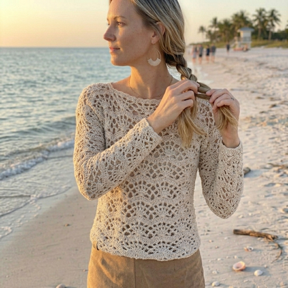 Summer Sweater Lace Crochet Pattern Charlotte Lacy Beach Long Sleeve Mesh Sweater XS–5XL