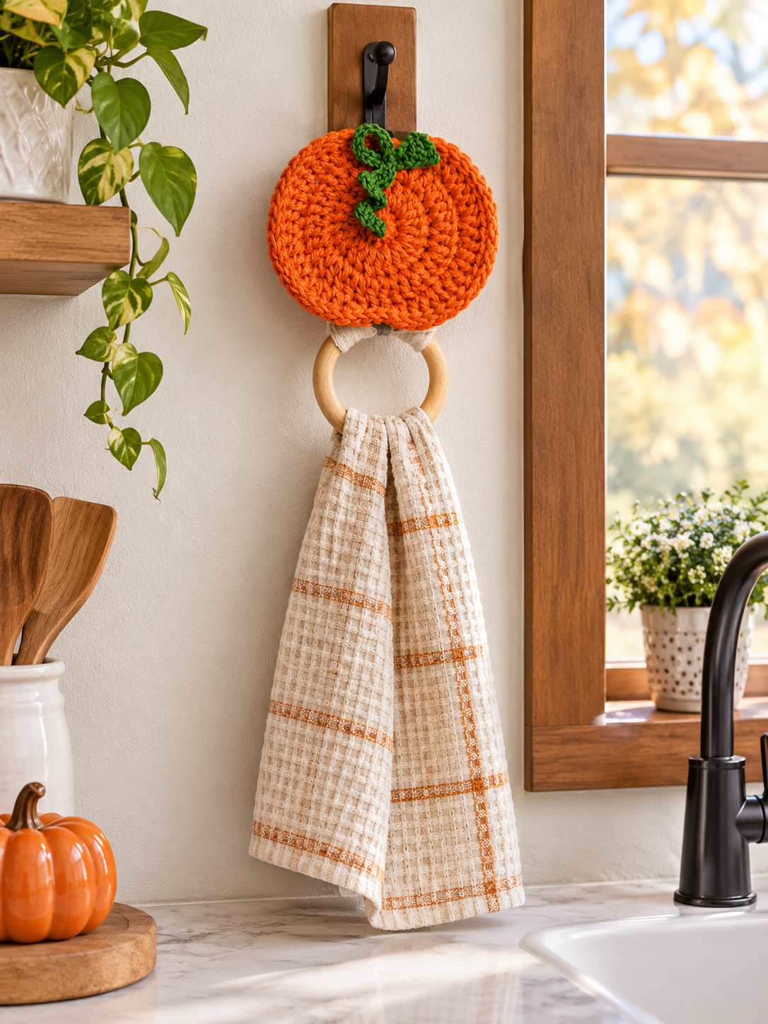 Pumpkin Towel Holder Crochet Pattern PDF | Autumn Kitchen Decor - Crafts