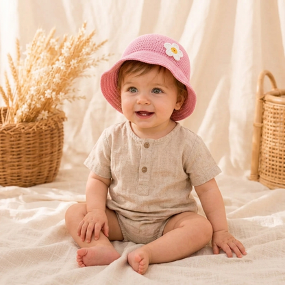 Baby Sun Bucket Hat Crochet Pattern with Flower - Crafts