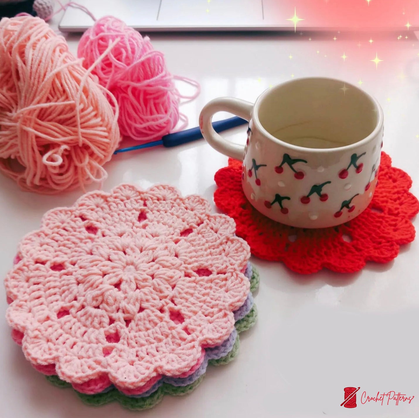 Crochet Heart & Flower Coaster Pattern Easy DIY House Decor - Crafts