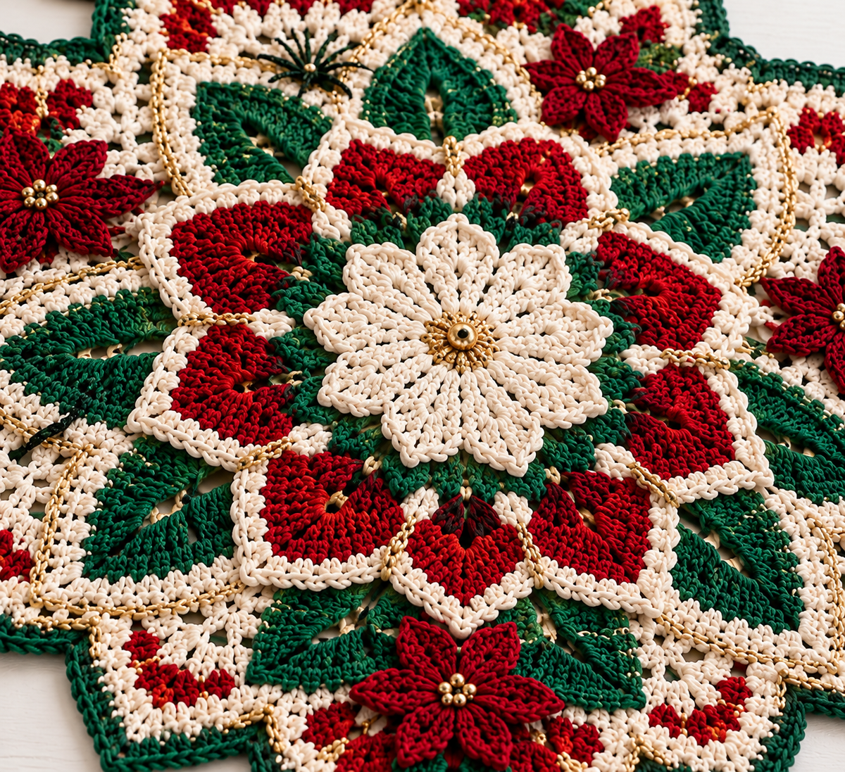 Poinsettia Christmas Crochet Doily Pattern PDF - Elegant Star Table Centerpiece