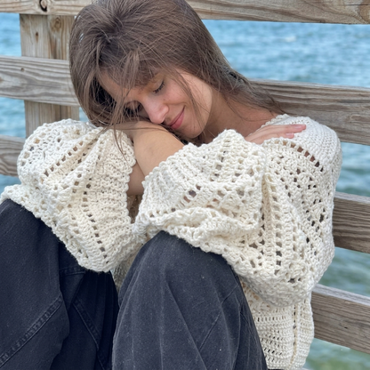 White Lace Sweater Crochet Pattern (instant download) Women Pullover - Crafts