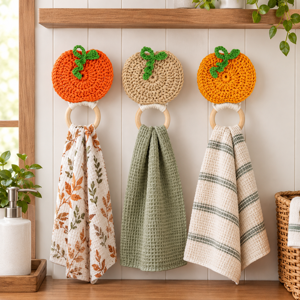 Pumpkin Towel Holder Crochet Pattern PDF | Autumn Kitchen Decor - Crafts