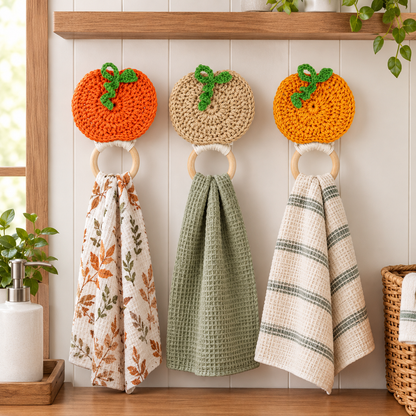 Pumpkin Towel Holder Crochet Pattern PDF | Autumn Kitchen Decor - Crafts