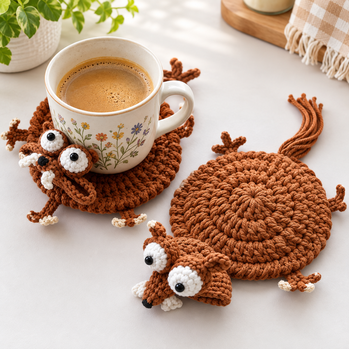 Upside Down Squirrel Crochet Coaster Pattern - Funny Animal Mug Rug PDF | Crafts