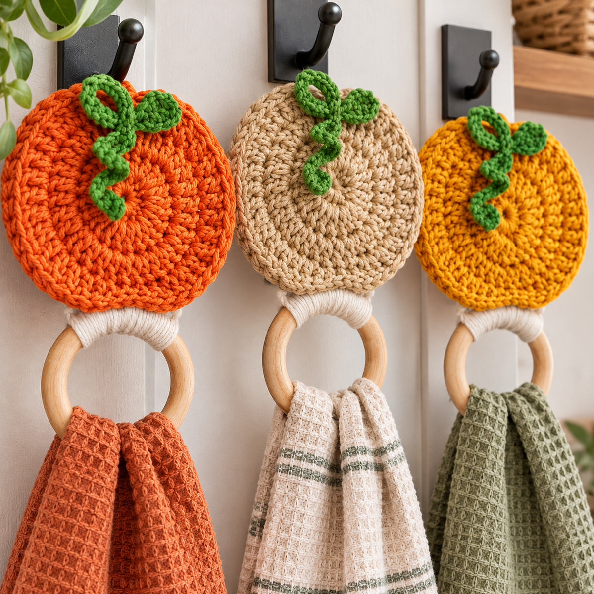 Pumpkin Towel Holder Crochet Pattern PDF | Autumn Kitchen Decor - Crafts