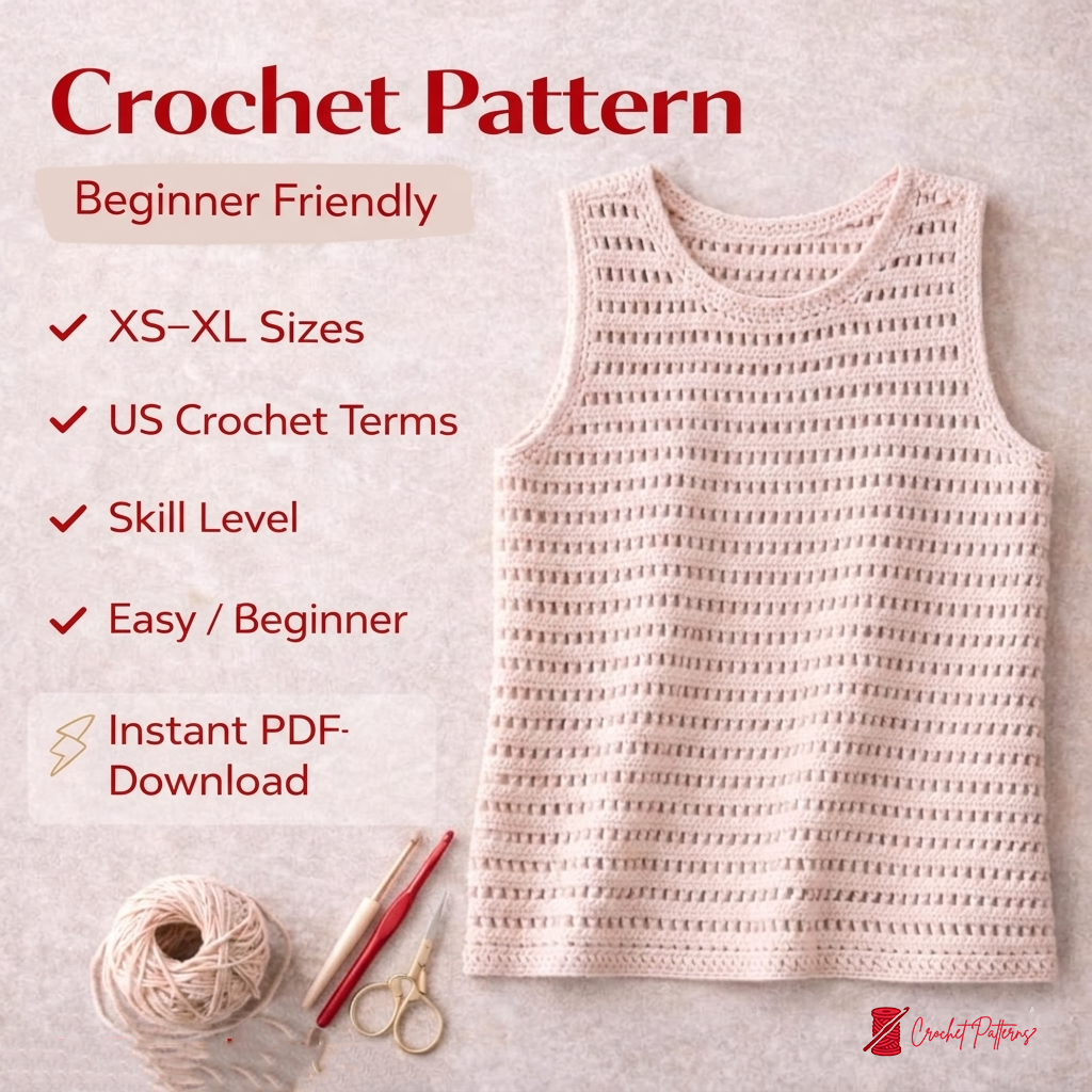 Top Summer Crochet Pattern Sleeveless Tank XS–XL PDF - Crafts
