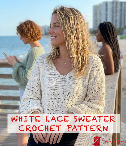 White Lace Sweater Crochet Pattern (instant download) Women Pullover - Crafts