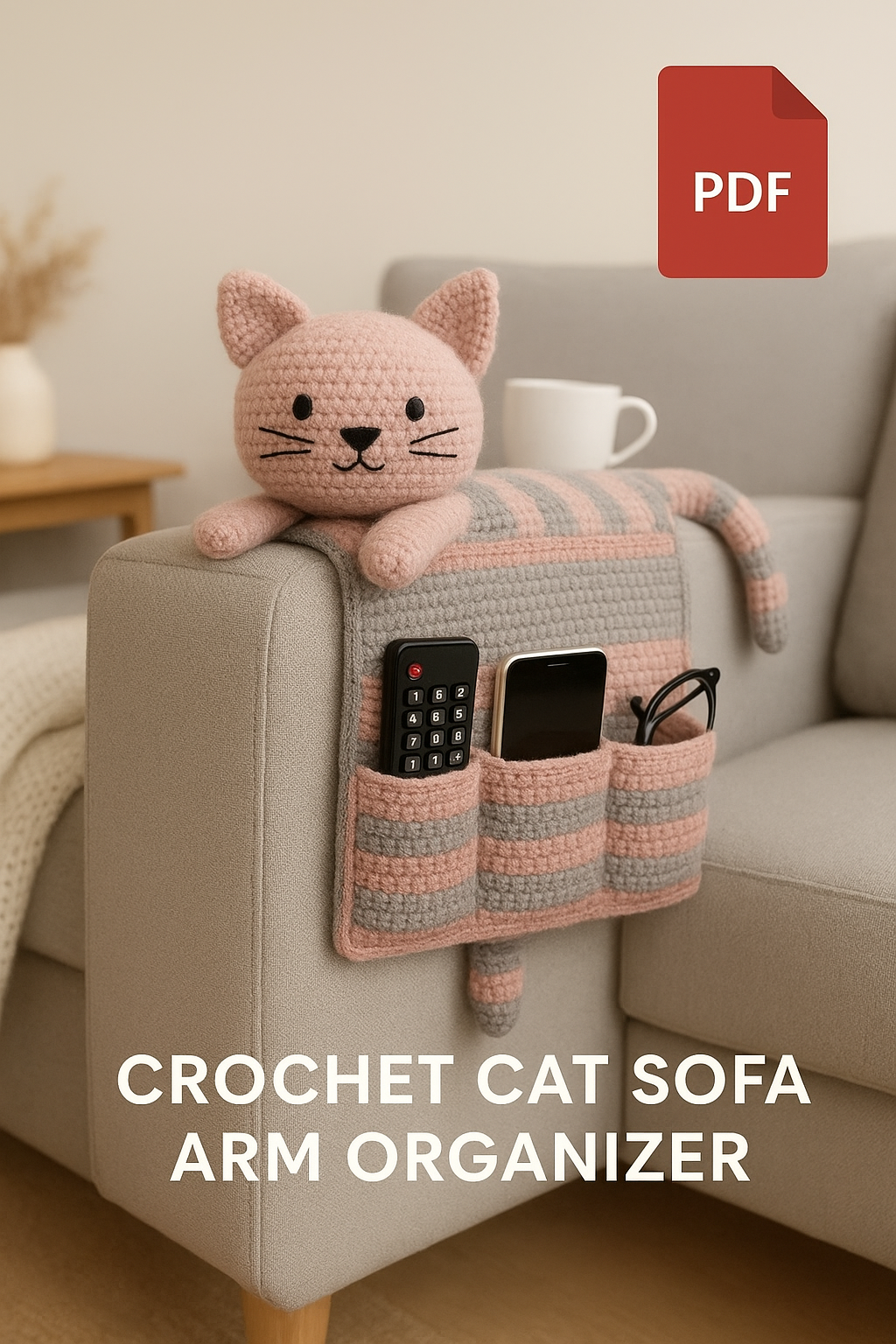 Crochet Cat Sofa Arm Organizer Pattern Couch Caddy PDF - Crafts
